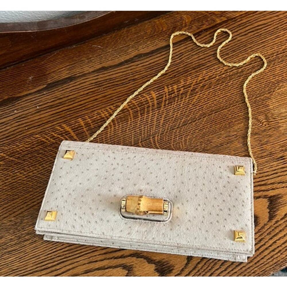 Miss Mak Faux Ostrich Clutch with chain strap